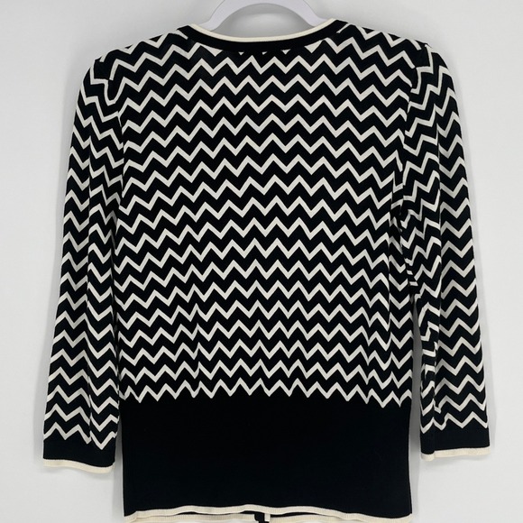Talbots Oprah Collection Chevron Cardigan Sweater Small Black White Kristin Bell - Picture 3 of 7